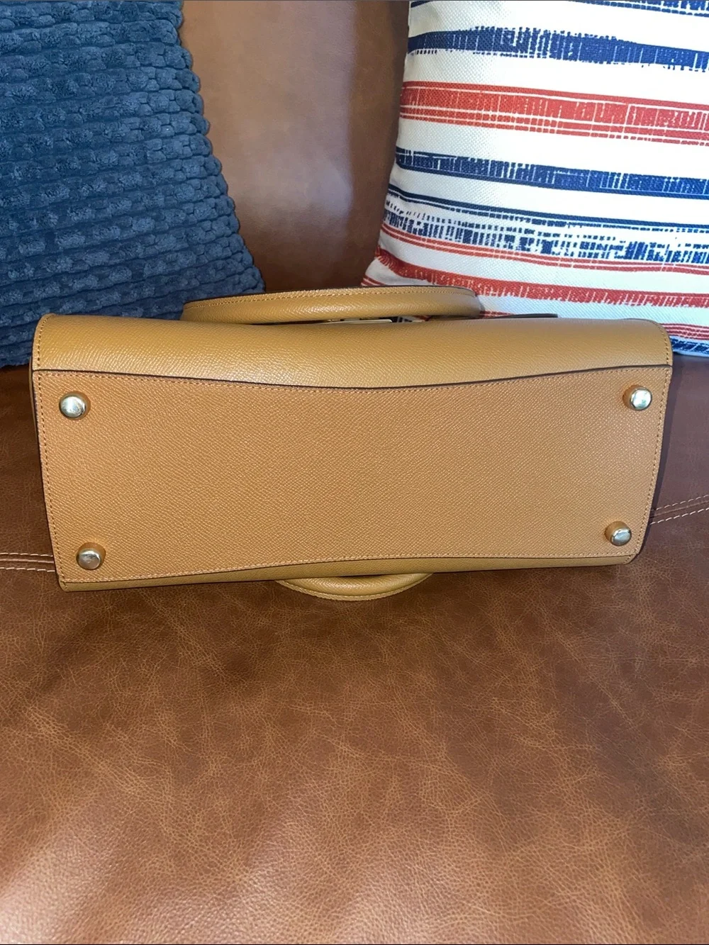 Coach Tan Saffiano Leather Top-Handle Satchel with Gold Hardware w/COA